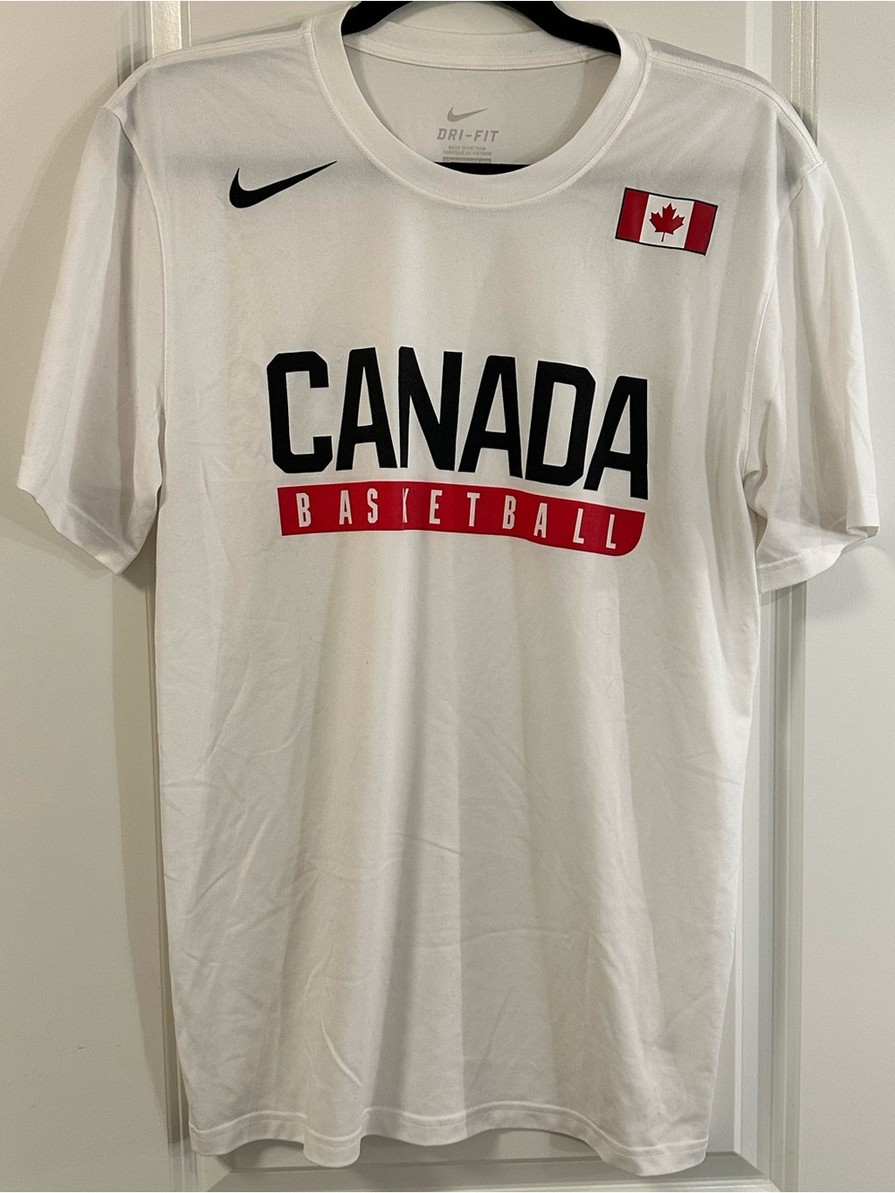 Nike White Canada Basketball Tee with Black and Red Graphics